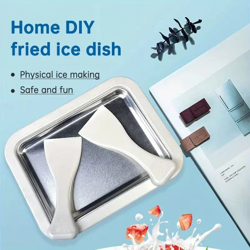 Household Ice Cream Maker Pan with 1 Scraper Instant Rolled Ice Cream Maker DIY Sorbet Frozen Yogurt Maker Ice Stir Fry Machine