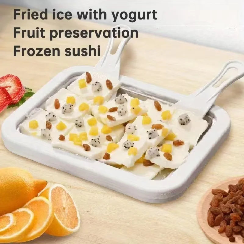 Household Ice Cream Maker Pan with 1 Scraper Instant Rolled Ice Cream Maker DIY Sorbet Frozen Yogurt Maker Ice Stir Fry Machine