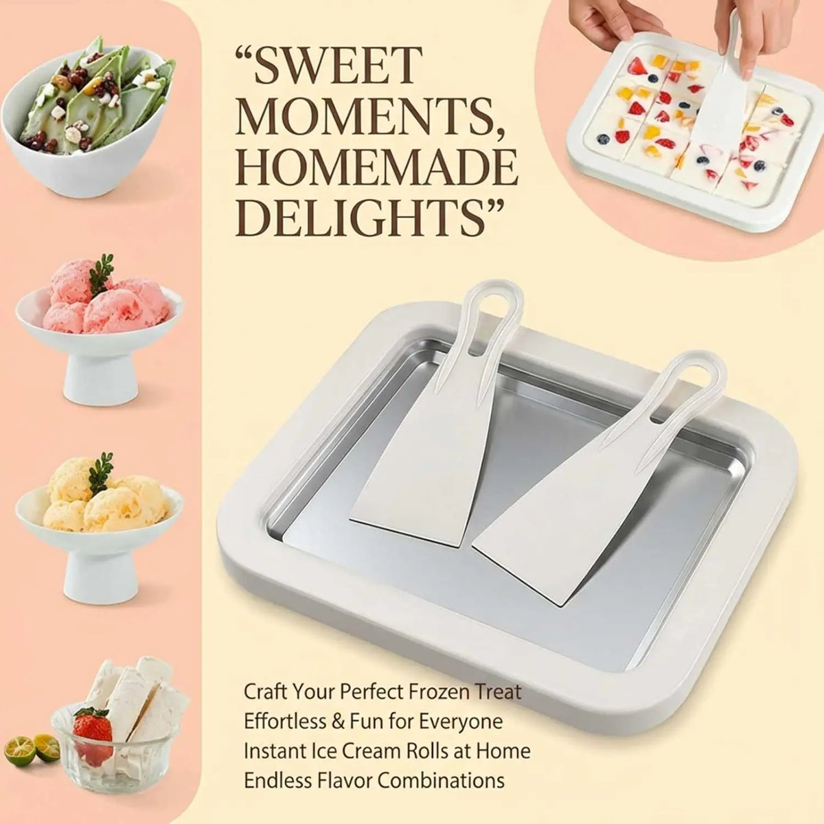 Household Ice Cream Maker Pan with 1 Scraper Instant Rolled Ice Cream Maker DIY Sorbet Frozen Yogurt Maker Ice Stir Fry Machine