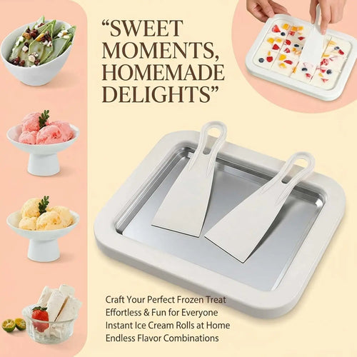 Household Ice Cream Maker Pan with 1 Scraper Instant Rolled Ice Cream Maker DIY Sorbet Frozen Yogurt Maker Ice Stir Fry Machine