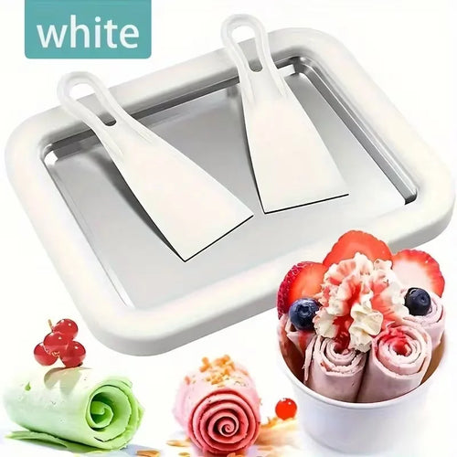 Household Ice Cream Maker Pan with 1 Scraper Instant Rolled Ice Cream Maker DIY Sorbet Frozen Yogurt Maker Ice Stir Fry Machine